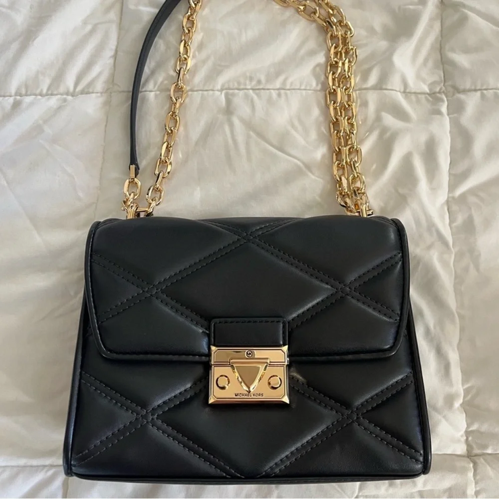 MICHAEL KORS SERENA MEDIUM FLAP SHOULDER CROSSBODY BLACK - Picture 6 of 11